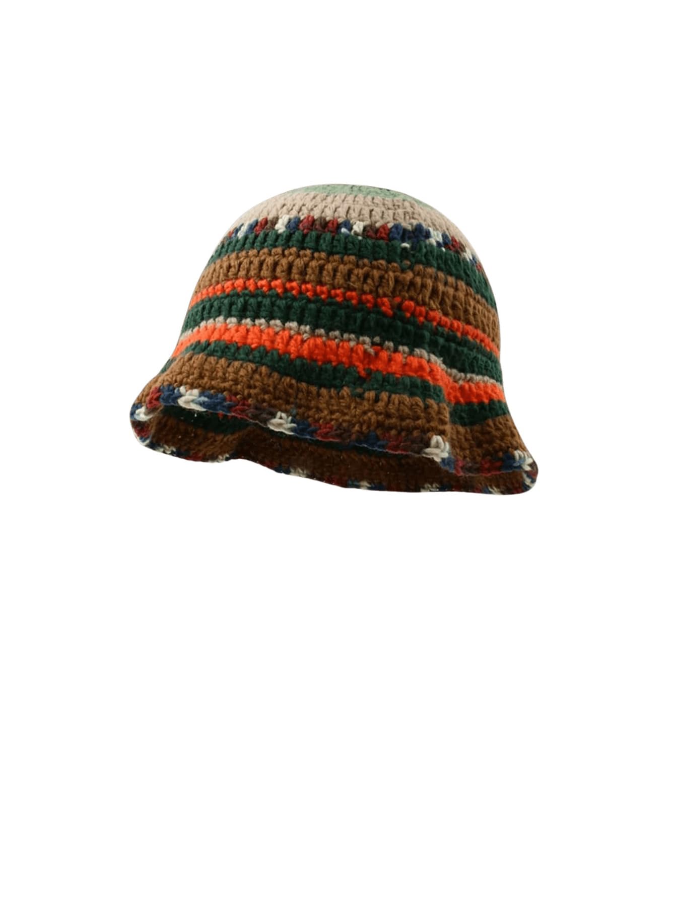 Photo 1 of GORGLITTER Women's Crochet Hats Striped Colorblock Knitted Bucket Hat Beanies Cap Coffee Brown One-Size