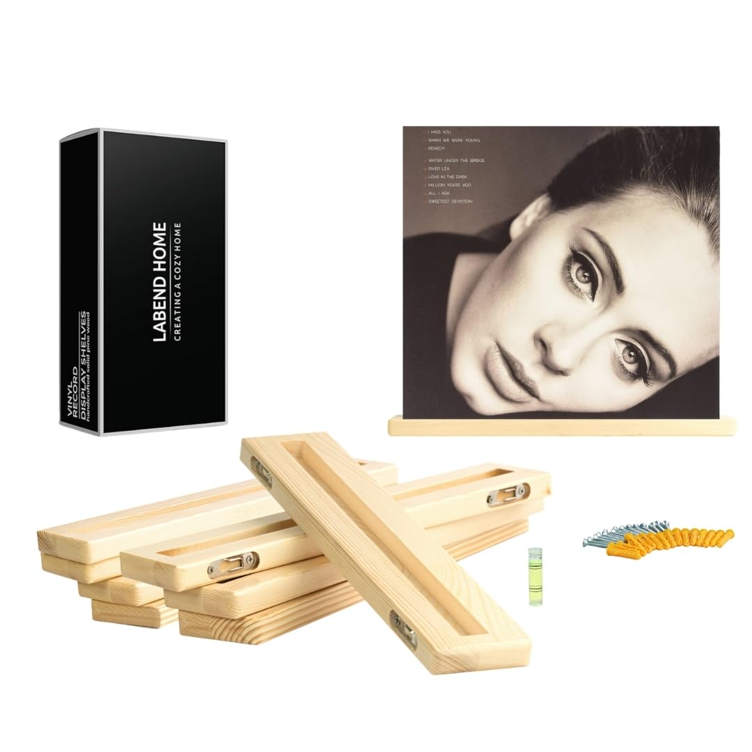 LABEND HOME Vinyl Record Bookshelf - Set of 8 Floating Shelves for LP Album Storage - Solid Pine Wood Wall Mount Display - Easy Install Hardware Included - Natural