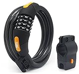 Resettable Combination Bike Cable Lock, Free Charge Easy-fix Bracket,Black