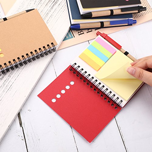 Maxdot 4 Pieces Steno Pocket Business Notebook Spiral Lined Notepad Set with Pen in Holder, Sticky Colored Notes Page Marker Tabs, 4 Colors Cover