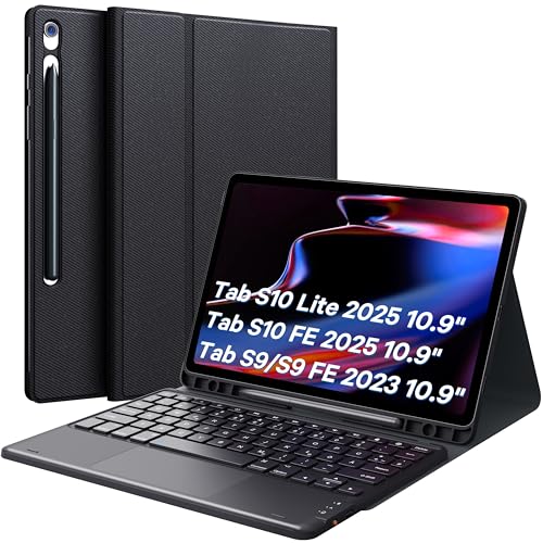 Earto Samsung Galaxy Tab Tastatur für S10 FE/S10 Lite 10,9 Zoll, Tab S9 Tastaturhülle mit Touchpad, 2 Kanäle BT, abnehmbare Megnetik für Galaxy Tab S10 FE 2025/S9 FE 10,9 Zoll 2023, Schwarz
