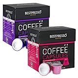 40 Bestpresso Nespresso Compatible Gourmet Coffee Capsules - Nespresso Pods Alternative: INTENSO Blend and LUNGO Blend (High Intensity) Natural Espresso Flavor - Certified Genuine Espresso
