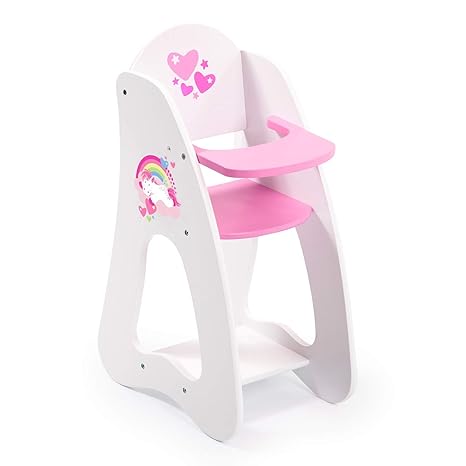 Bayer Design 50103AA Puppenhochstuhl aus Holz Princess World, Puppenzubehör, weiß, pink