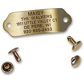 LuckyPet Rivet-On Pet ID Tag - Personalized, Silent and Customized - Suitable for Cats and Dogs - Heavy-Duty Pet Identification - Engraved Tags - Medium, Polished Brass Finish