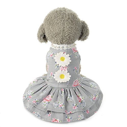 Alroman Dog Dresses Pets Clothes Gray Doggie Harness Dresses Lace Princess Puppy Dresses Pearl Dogs Clothes Pet Floral Cat Dress D-ring Vest Shirt Grey Sundress Skirt Outfit Costume Apparel (M)