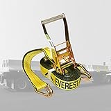 Everest Premium Ratchet Tie Down - 1 PK - 2 IN - 27 FT - 3333 LBS Working Load - 10000 LBS Break Strength - Double J Hook - Cargo Straps Perfect for Moving Appliances, Lawn Equipment and Motorcycles