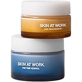 SKIN AT WORK Day Night Duo 2 Piece Set, 5% Tranexamic Acid, Peptides, Ceramides, 5% Niacinamide, 1 Step AM PM, Serum + Moisturizer, for Face, Neck, Eyes