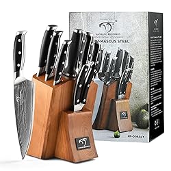 Damascus Kitchen Knife Set with Block, Damascus