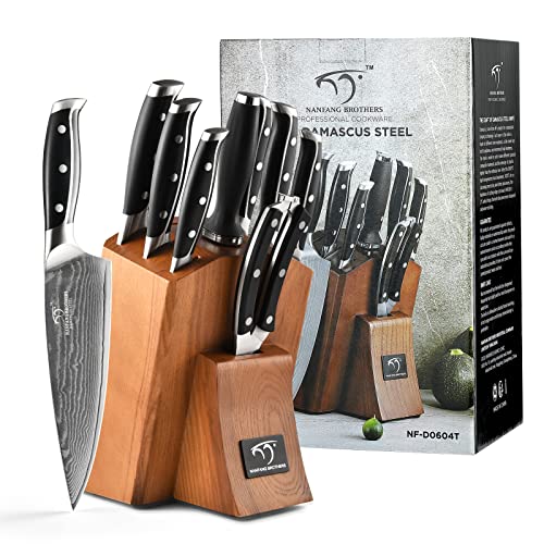 Damascus Kitchen Knife Set with Block, Damascus