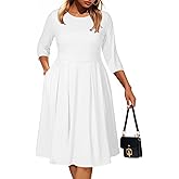 Pinup Fashion Plus Size Work Dresses - Fall Church Office Semi Formal Fit and Flare Midi Dress with Pockets