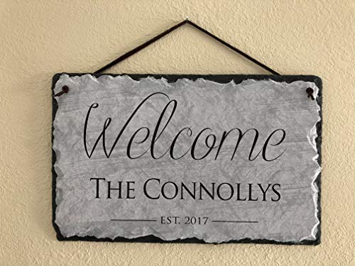 Sassy Squirrel Beautifully Handcrafted and Customizable Slate Home Address Plaque (12"x8" or 16"x10") Personalized House Sign with and Hardware. Improve The Curb Appeal of Your Property (12"x8")