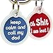 GoTags Funny Dog and Cat Tags Personalized with 4 Lines of Custom Engraved Text, Dog and Cat Collar ID Tags Come with Glow in The Dark Silencer to Protect Tag and Engraving, (Keep Calm Call My Mom)