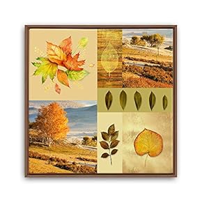 Framed Canvas Wall Art Leaves, Birds, Abstracts Canvas Prints Home Artwork Decoration for Living Room, Bedroom - 16x16 inches