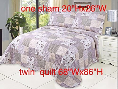 Microfiber Quilt set,prewashed, preshrunk. Hypoallerginic, Print pattern Stitched with Threads, twin bed-cover with 1 sham , AS coverlet bedcover