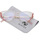 HJSTES Blue Light Blocking Glasses Women Trendy Cat Eye Metal Frame Computer Reading Eyewear(Pink)
