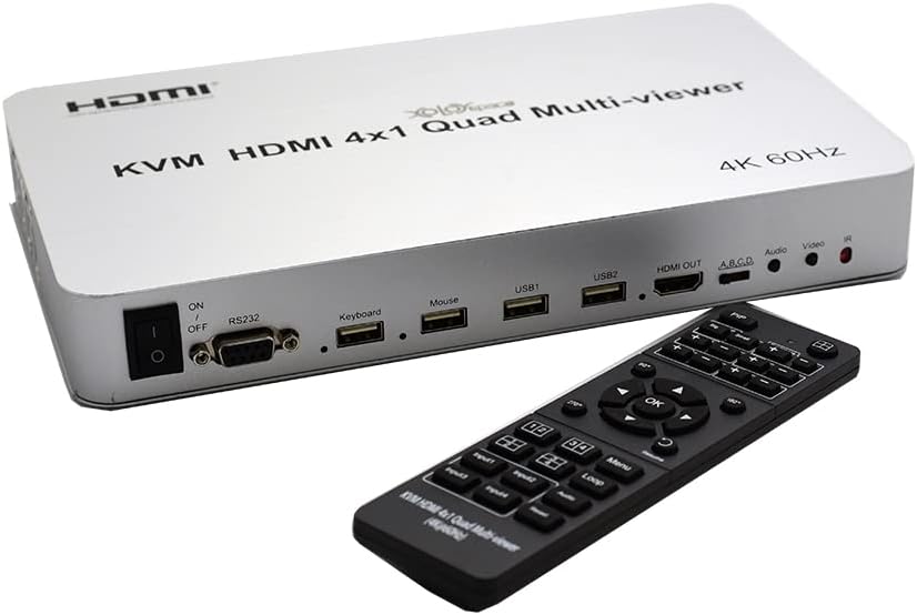 XOLORspace QV401K KVM 4x1 Quad Multi-Viewer HDMI 4K 60Hz RS232 Control