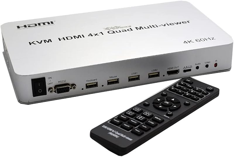 XOLORspace QV401K KVM 4x1 Quad Multi-Viewer HDMI 4K 60Hz RS232 Control