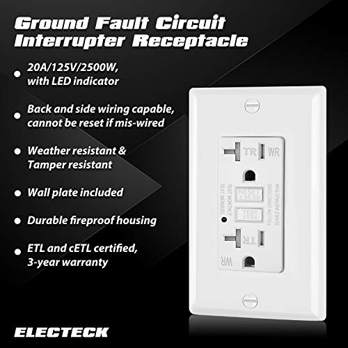 5 Pack ELECTECK 20A GFCI Outlets, Weather Resistant (WR) Outdoor GFI