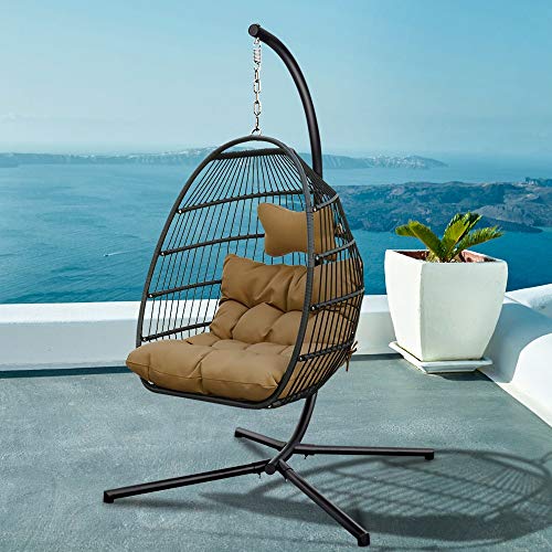 HLDBW Hängende Eierstühle Metall Hängeständer und Bodenständer Außen- und Innenbereich Rattan Weave Einzelperson… – Bild 5