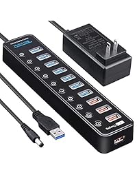 Tendak   Hub USB 3.0 con puertos de datos USB 3.0 + 1 puerto de carga inteligente USB y adaptador de corriente, interruptores individuales de encendido apagado para Mac, PC
