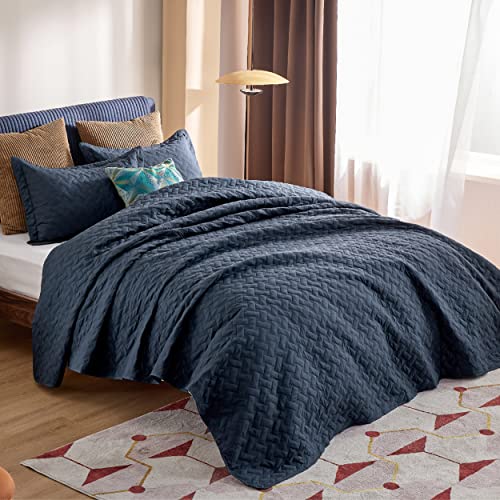 BEDSURE King Size Quilt Set Lightweight Summer Quilt King Size Navy