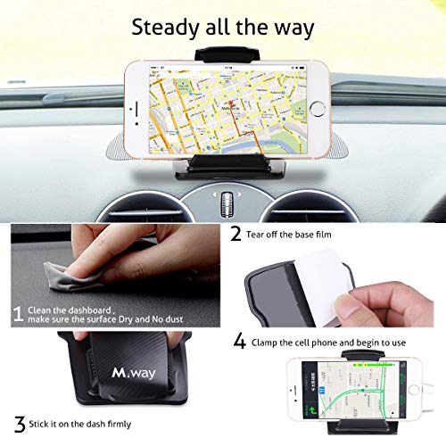 Car Mount, MWAY Car Phone Holder 3M Tapes 3.5-6.5 Inch Phone Stand for Dashboard with 4 Cable Clips,No Blocking for Sight,Durable Cell Phone Holder for iPhone X 8 7/7Plus/6/6S Plus/Samsung Smartphone