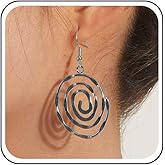 Iaceble Boho Spiral Swirl Drop Earrings Gold Spiral Dangle Hook Earrings Tribal Spiral Hoop Earrings Hollow Round Stud Earrings Swirl Earrings Jewelry for Women and Girls