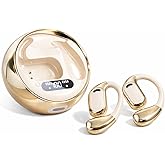 DeKangHY Open Ear Earbuds Wireless Earbuds Bluetooth 5.4, LED Display Bluetooth Earphone for Workout/Running, AI Noise Reduction Touch Controls, 72hr Playtime,Waterproof(Gold)