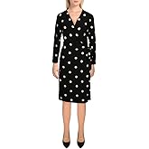 Anne Klein Womens Long Sleeve Polka Dot Jersey Wrap Dress