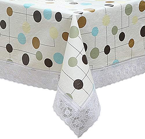 Kintang Retangular Polka Dot Printed Lace Patchwork Vinyl Tablecloth Waterproof Oil-Proof Wipe Clean Table Cover for Dinner Kitchen (Polka Dot, 54"x72")