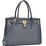 Dasein Faux Leather Padlock Structured Briefcase Satchel Handbag, Tablet, iPad Bag (Classic Style 1, 0326 - Grey)