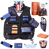 zizwe Kids Tactical Vest Kit for Nerf Guns N-Strike Elite Series with Tactical Mask, Reload Clips, Wrist Band, Dart Pouch,Safety Protective Glasses and Foam Bullets Darts for Boys (Black)