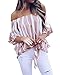 Chellysun Womens Off Shoulder Blouses Vertical Stripes Tie Knot Casual Chiffon T Shirt Tops
