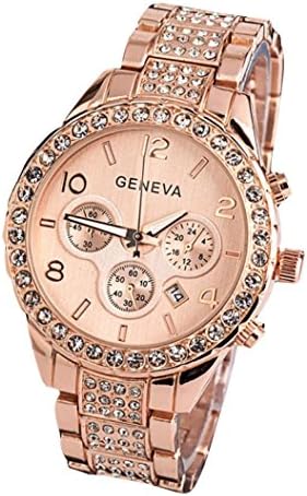 Cebbay Womens Wrist Watch, Geneva 40MM Fashion Luxury Crystal Quartz Analog Stainless Steel Band Watch