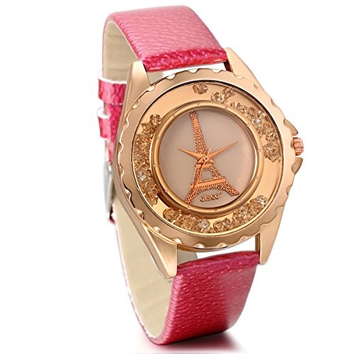 JewelryWe Bling Rhinestones Eiffel Tower Rose Gold Tone Case Watch Birthday Gift for Girls