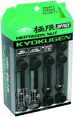 Click Here to See More Images Kics WHPF1BL50 Kyokugen Heptagon Black 50mm Length (12mm x 1.5 Thread Size) Lug Nut, (Set of 20)