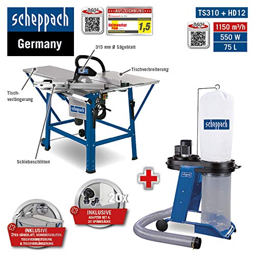 SCHEPPACH SET TS310 230V Tischkreissäge+Ersatzblatt+Absauganlage HD12+20 Säcke – Bild 4