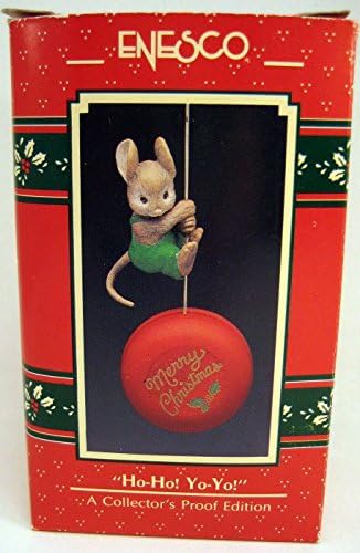 Enesco Treasury of Christmas Ornament "Ho-Ho! Yo-Yo!" Mouse on String