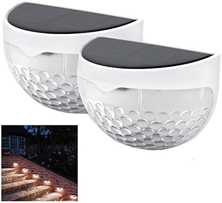 HoozGee Solar Lights Garden Outdoor 6 LED Fence Post Light Semi Circle Waterproof Solar Powered Motion Sensor Night Lamp Bright Security Lights for Step Landscape Path Lights 2 Pack (Warm White Light)