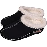 Women's Clogs with Faux Fur Lining, Tan Leather, Slip-On Mules, Comfort Slippers