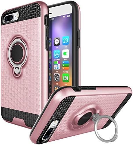 iPhone 8 Plus Case, iPhone 7 Plus Case, MOMOTECH Dual Layer Hybrid iPhone 8 Plus Case Kickstand with Ring Holder Shockproof Drop Protection Case for iPhone 8 Plus (2017)/iPhone 7 Plus (2016)-Rose Gold