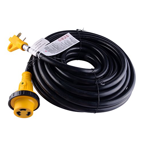 LeisureCords 50' Power / Extension Cord with 30 AMP Male Standard/30AMP Female Locking Adapter