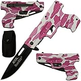 .40 Cal Mean Bitch Pistol Assisted Opening Pocket Knife - Pink & White Camo Handle w/ Black Blade
