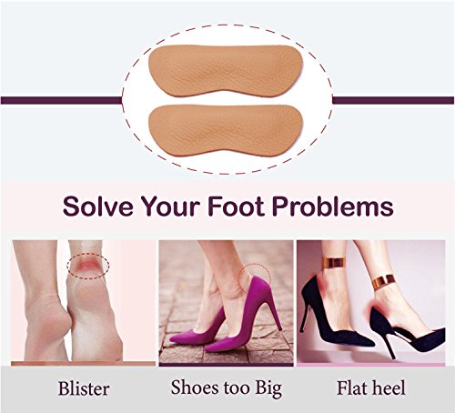Leather Heel Grips Liner Cushions Inserts for Loose Shoes,Shoe Pads for Shoes Too Big, Improved Shoe Fit and Comfort,2 Pairs 0.28inch Thick (Khaki)