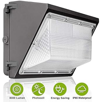 8000Lumen LED Wall Pack with Dusk to Dawn Photocell, 5000K Daylight White, 60W Commercial and Industrial Wall Pack Lighting, 250-300W HPS/MH Bulb Replacement, IP65 Waterproof Outdoor Lighting Fixture