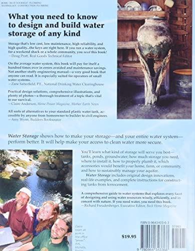 Water Storage: Tanks, Cisterns, Aquifers, and Ponds for Domestic Supply, Fire and Emergency Use--Includes How to Make Ferrocement Water Tanks