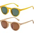 Gleyemor Vintage Polarized Sunglasses for Men Round Sunglasses UV400 Protection Retro Hand-crafted Acetate Frame