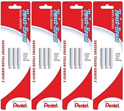 Pentel 4 X Twist-Erase Refill Erasers, Qty 1, Pkg