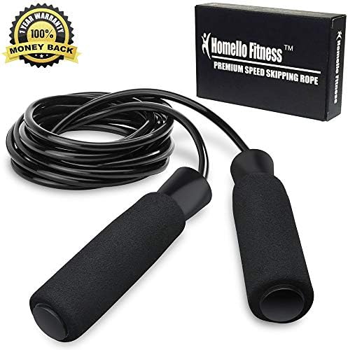 Homello Skipping Rope Speed Jump Rope - Foam Handle with Steel Ball Bearings - Adjustable Steel Cable - Cardio Training, Home Workouts, Cross Fitness & Boxing - Carry Pouch Included for FREE