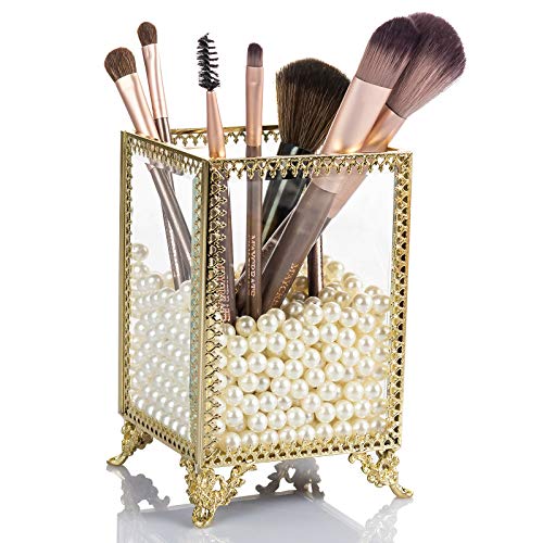 Display4top Makeup Organizer Gold Glass Vintage Cosmetic Display Cases